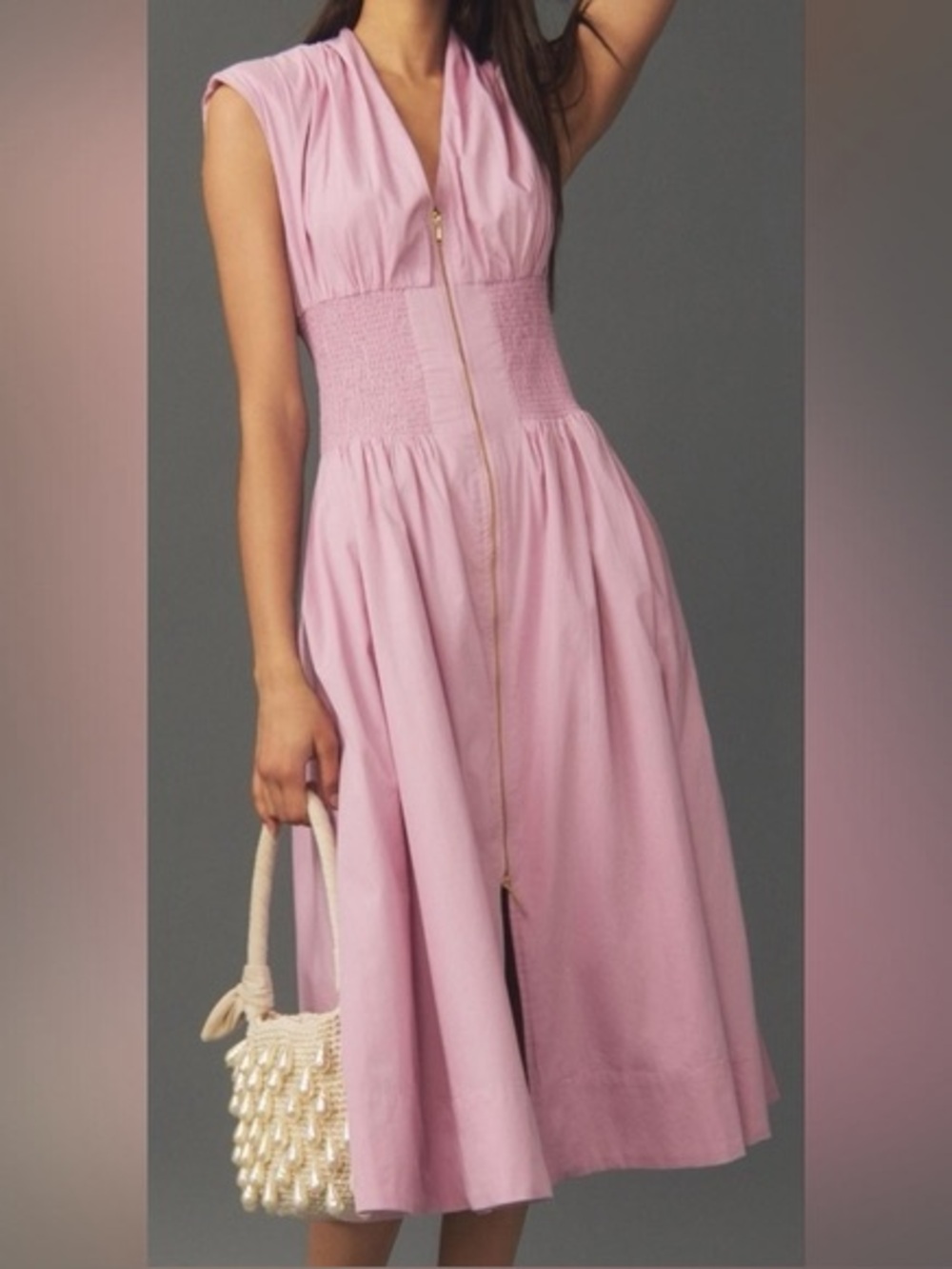 ANTHROPOLOGIE The Tommie Zip-Front Midi Dress Pink - Picture 2 of 8